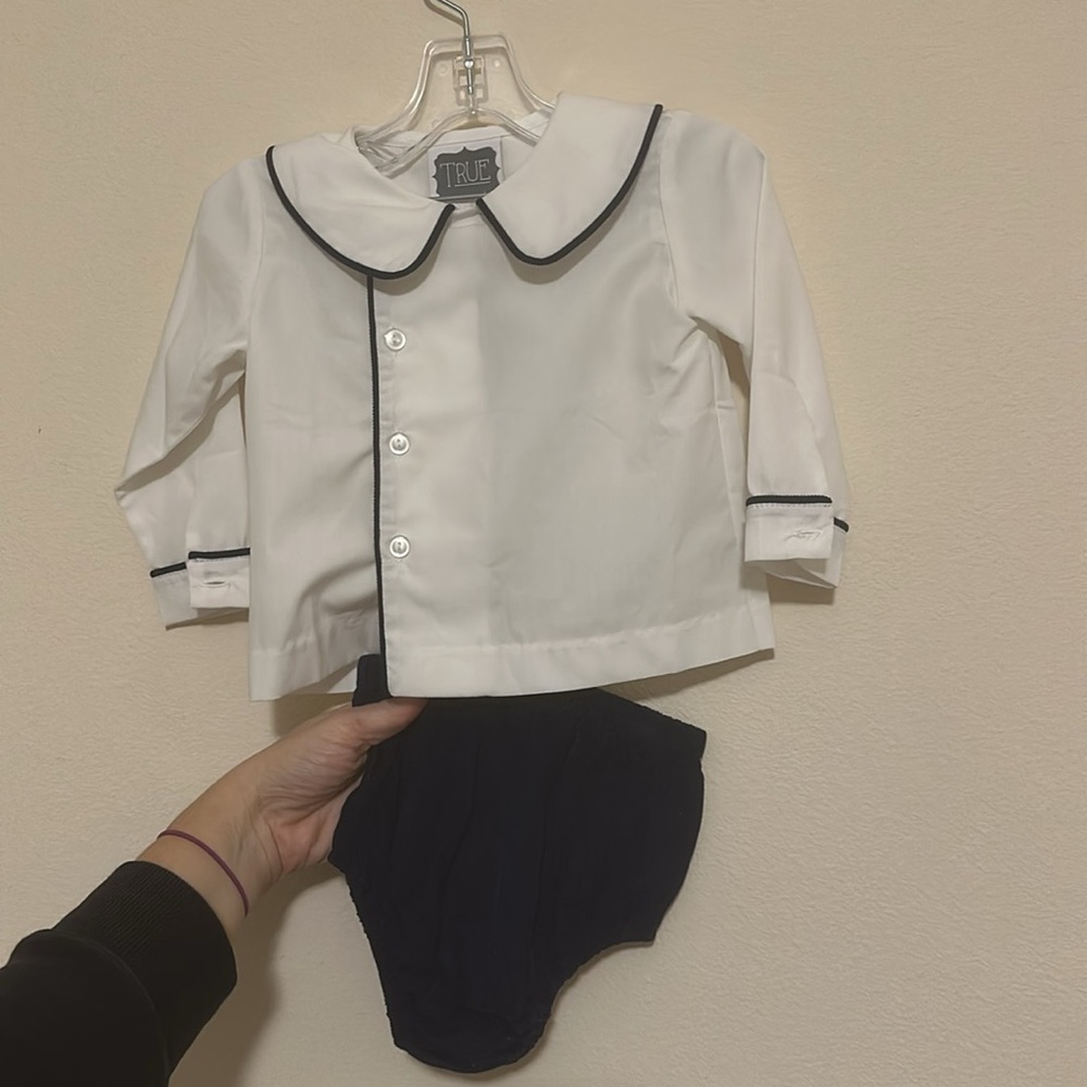 NWT True childrens clothing baby boys navy bloomers with side button blouse